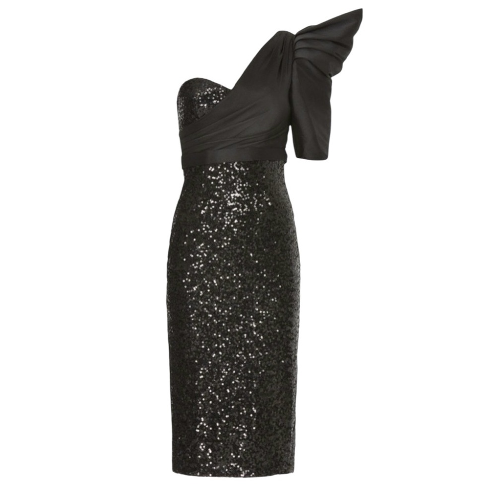 Badgley Mischka Black One-Shoulder Sequin Dress NWT Size 4 - Picture 7 of 16